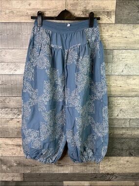 Free People Blue Floral Embroidered Harem Pants